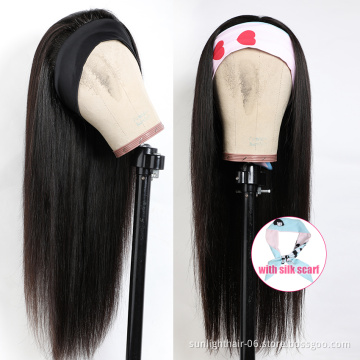 VIP hair Headband Wig Human Hair Straight Wig No PrePlucked Hairline  Remy Brazilian Non Lace Front Wigs For Black Women